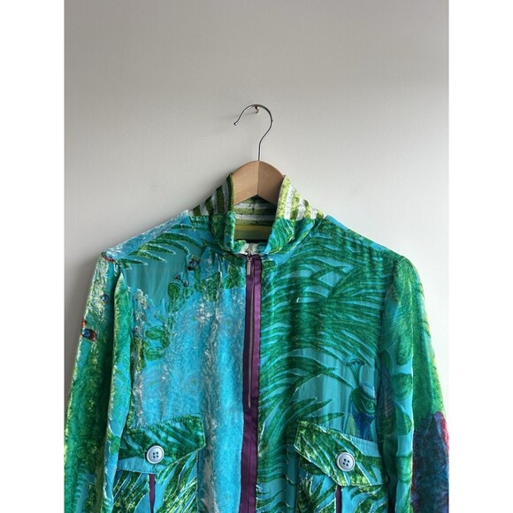 Custo Barcelona Silk Multi Color Zip Up Jacket Peacock Crushed Velvet Size 40 - Picture 3 of 11